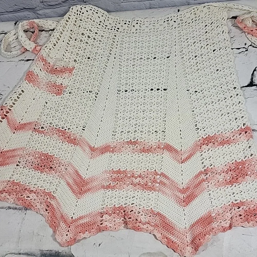 Vintage Half Aprons Lot Of 3‎ Handmade Crochet Pink Baking Crafting Retro